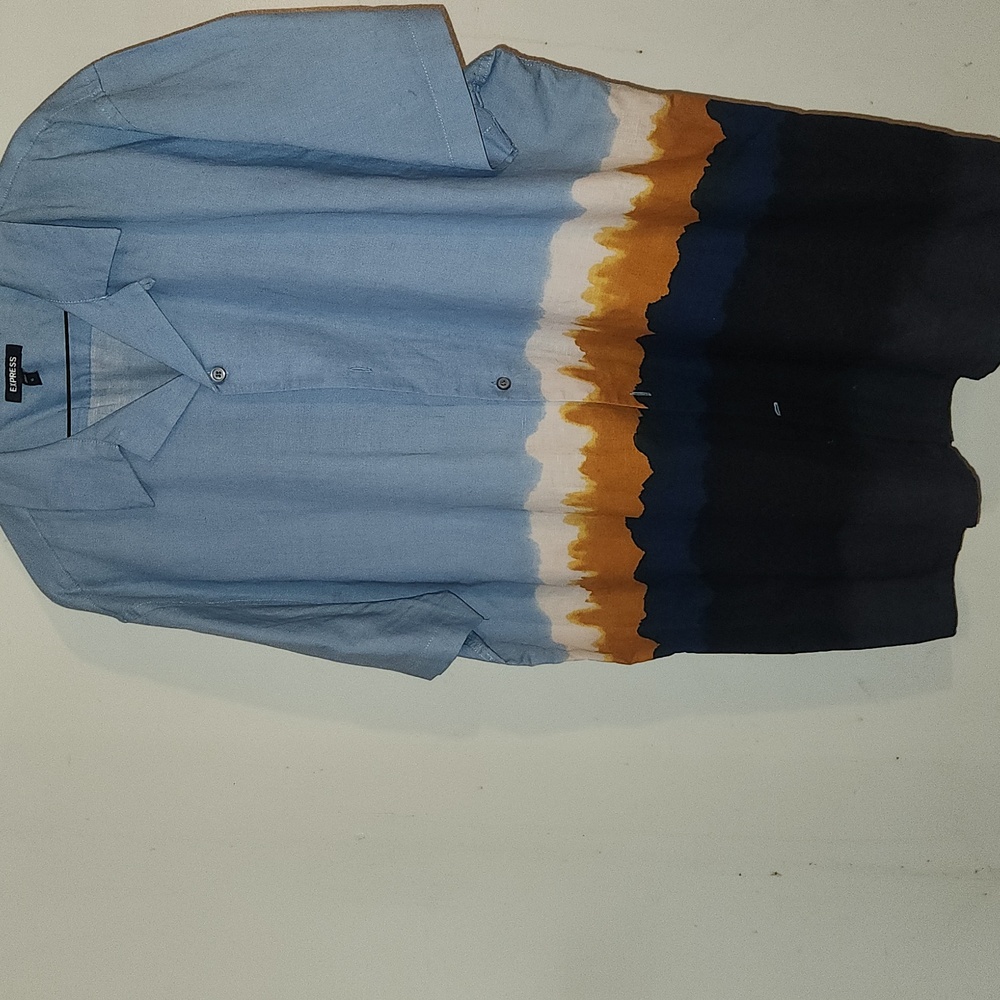 Mens XL Express Blue and Multicolor linen Buttondown Shirt